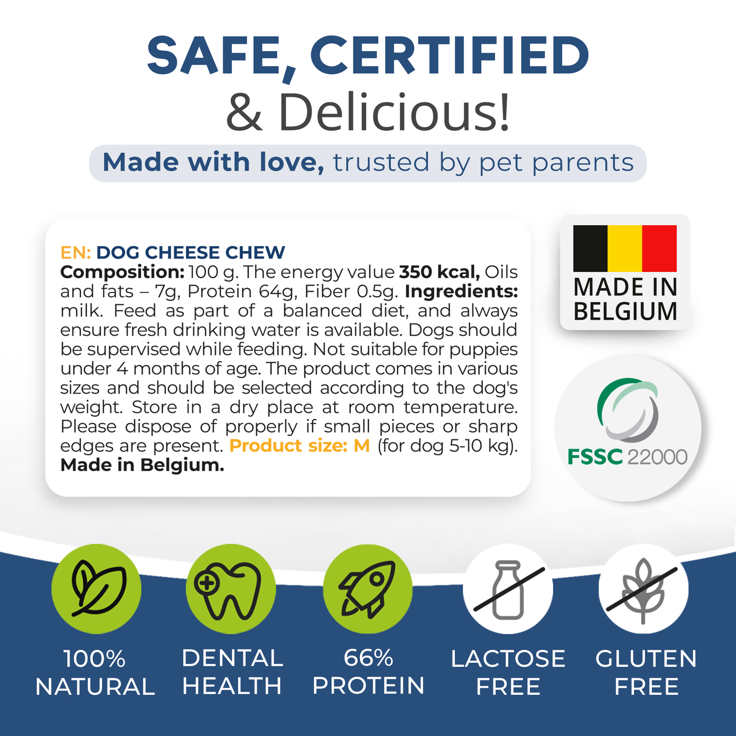 Masticables de queso natural CHEWSTER para perros, tamaño M 