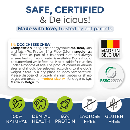 Masticables de queso natural CHEWSTER para perros, tamaño M 